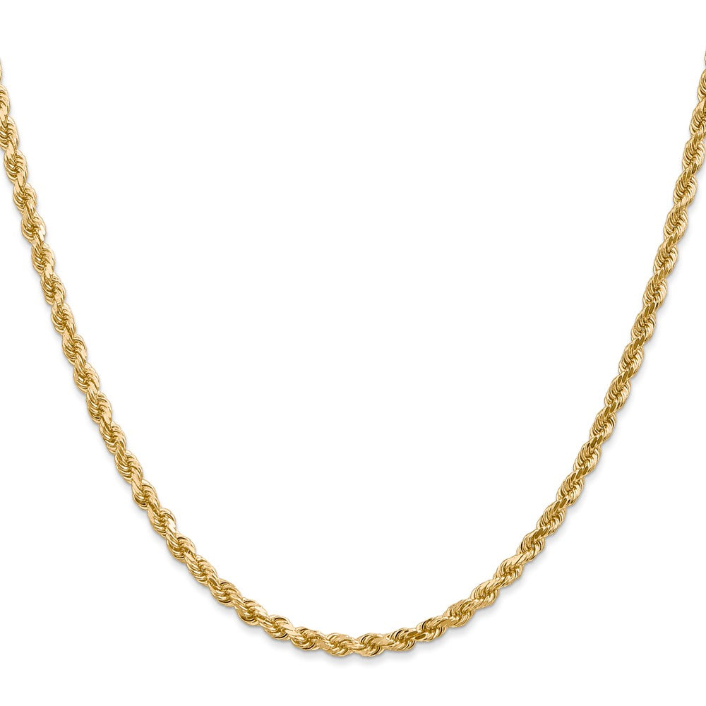 26 Inch 14K Yellow Gold 3mm Diamond Cut Rope Chain Necklace