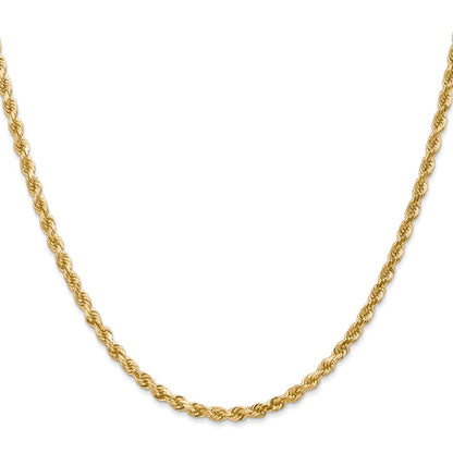 26 Inch 14K Yellow Gold 3mm Diamond Cut Rope Chain Necklace