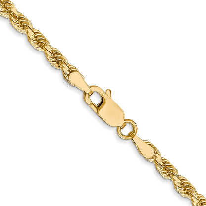 26 Inch 14K Yellow Gold 3mm Diamond Cut Rope Chain Necklace