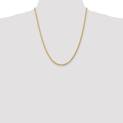 22 Inch 14K 3mm Diamond-Cut Rope Chain Necklace