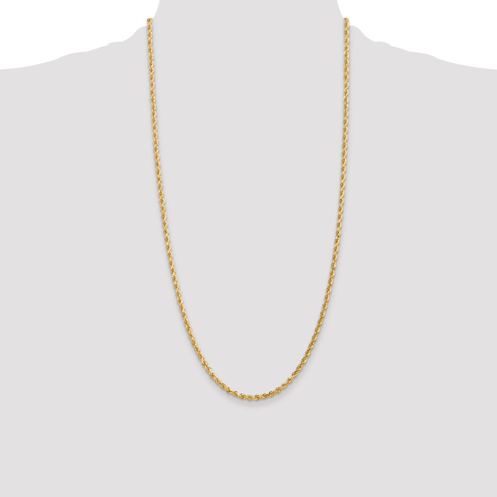 28 Inch 14K Yellow Gold 3mm Diamond Cut Rope Chain Necklace