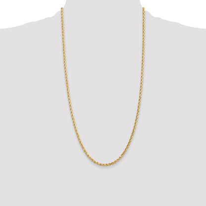 28 Inch 14K Yellow Gold 3mm Diamond Cut Rope Chain Necklace