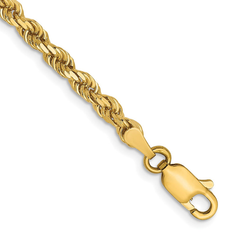 7 Inch 14K Yellow Gold 3mm Diamond Cut Rope Chain Bracelet