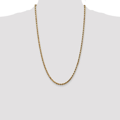26 Inch 14K Yellow Gold 3.5mm Diamond Cut Rope Chain Necklace