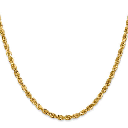 22 Inch 14K Yellow Gold 4mm Diamond Cut Rope Chain Necklace