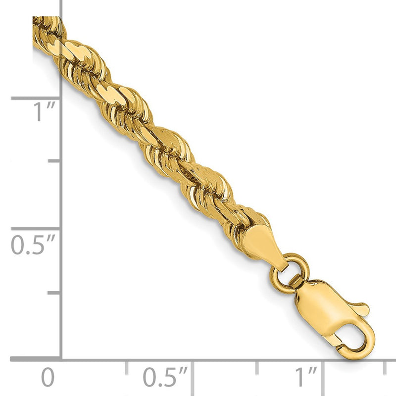 7 Inch 14K Yellow Gold 4mm Diamond Cut Rope Chain Bracelet