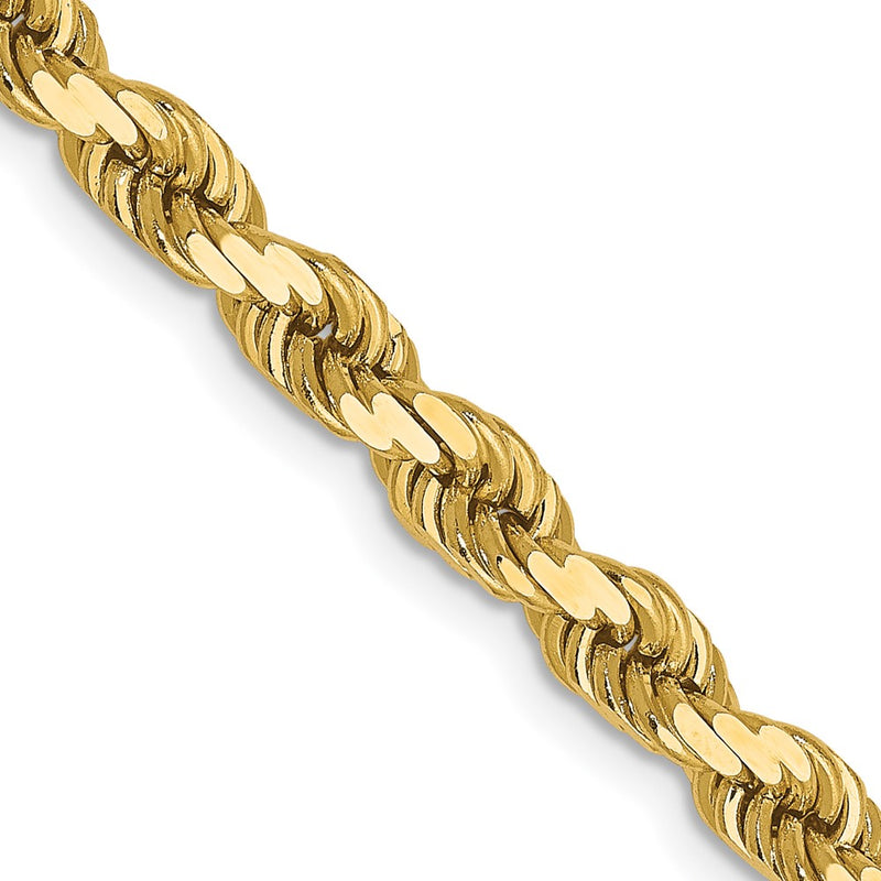 24 Inch 14K Yellow Gold 4mm Diamond Cut Rope Chain Necklace