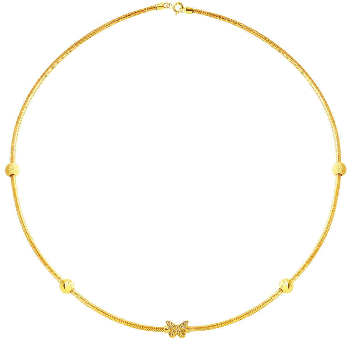 14K Yellow Gold Butterfly Charm Italian Cubic Zirconia Necklace