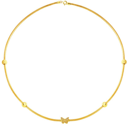 14K Yellow Gold Butterfly Charm Italian Cubic Zirconia Necklace