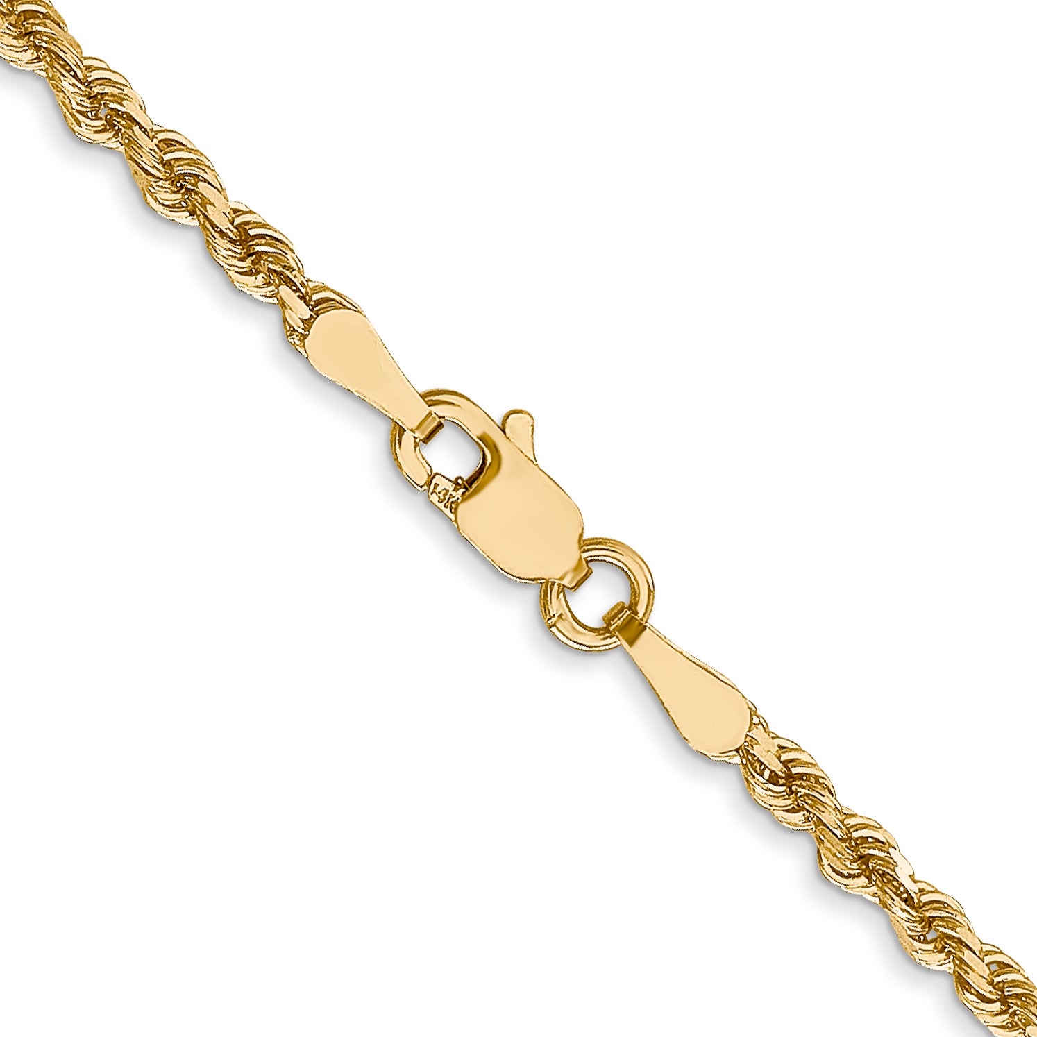 18 Inch 14K Yellow Gold 2.5mm Diamond Cut Lightweight Rope Chain Necklace