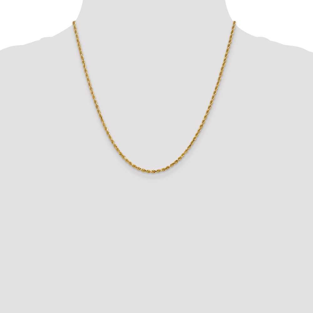 2 Inch 14K Yellow Gold 2.5mm Diamond Cut Lightweight Rope Chain Necklace