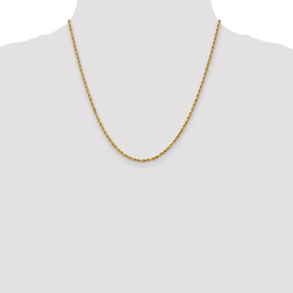 2 Inch 14K Yellow Gold 2.5mm Diamond Cut Lightweight Rope Chain Necklace