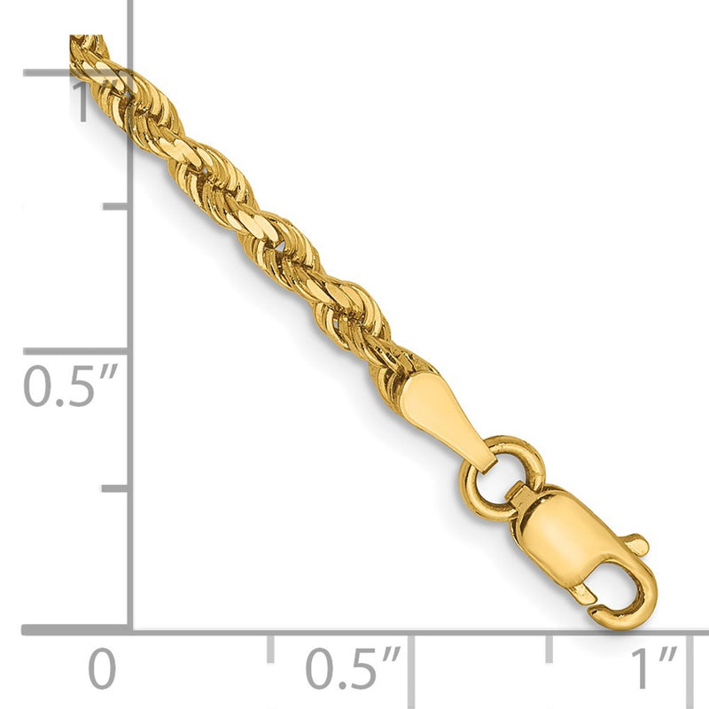 7 Inch 14k Yellow Gold 2.75mm Diamond-Cut Lightweight Rope Chain Bracelet