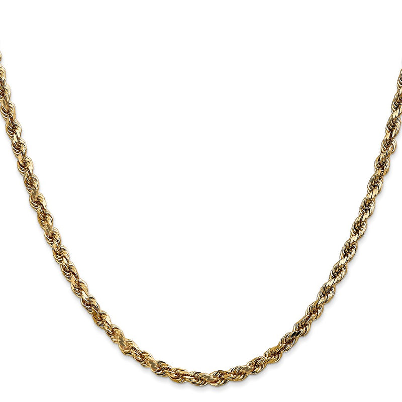 24 Inch 14K 3.5mm Diamond-Cut Lightweight Rope Chain Necklace