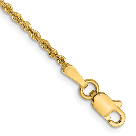 8 Inch 14K Yellow Gold 1.6mm Solid Regular Rope Chain Bracelet