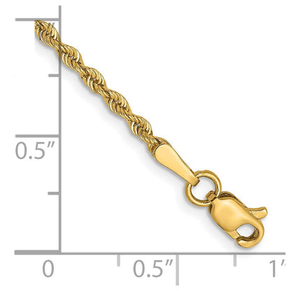 7 Inch 14K Yellow Gold 2mm Solid Regular Rope Chain Bracelet