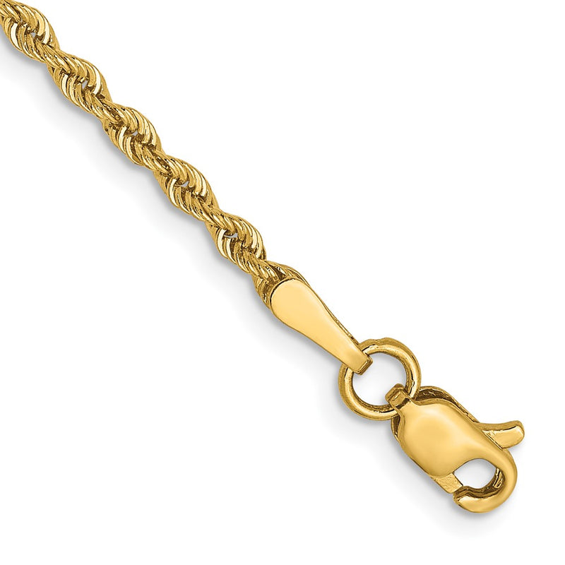 8 Inch 14k Yellow Gold 2mm Solid Regular Rope Chain Bracelet