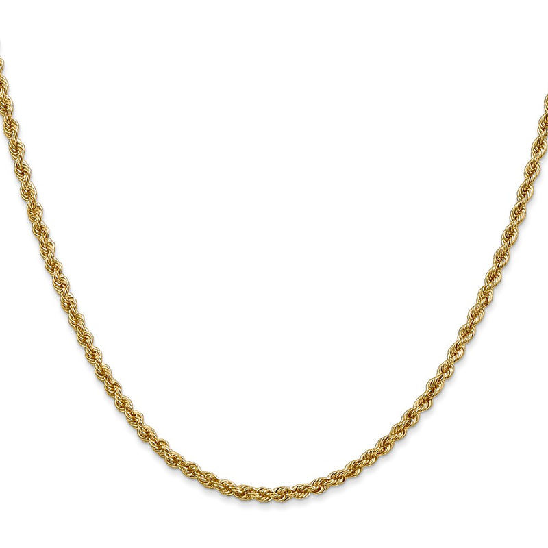 3 Inch 14K Yellow Gold 2.5mm Solid Regular Rope Chain Necklace