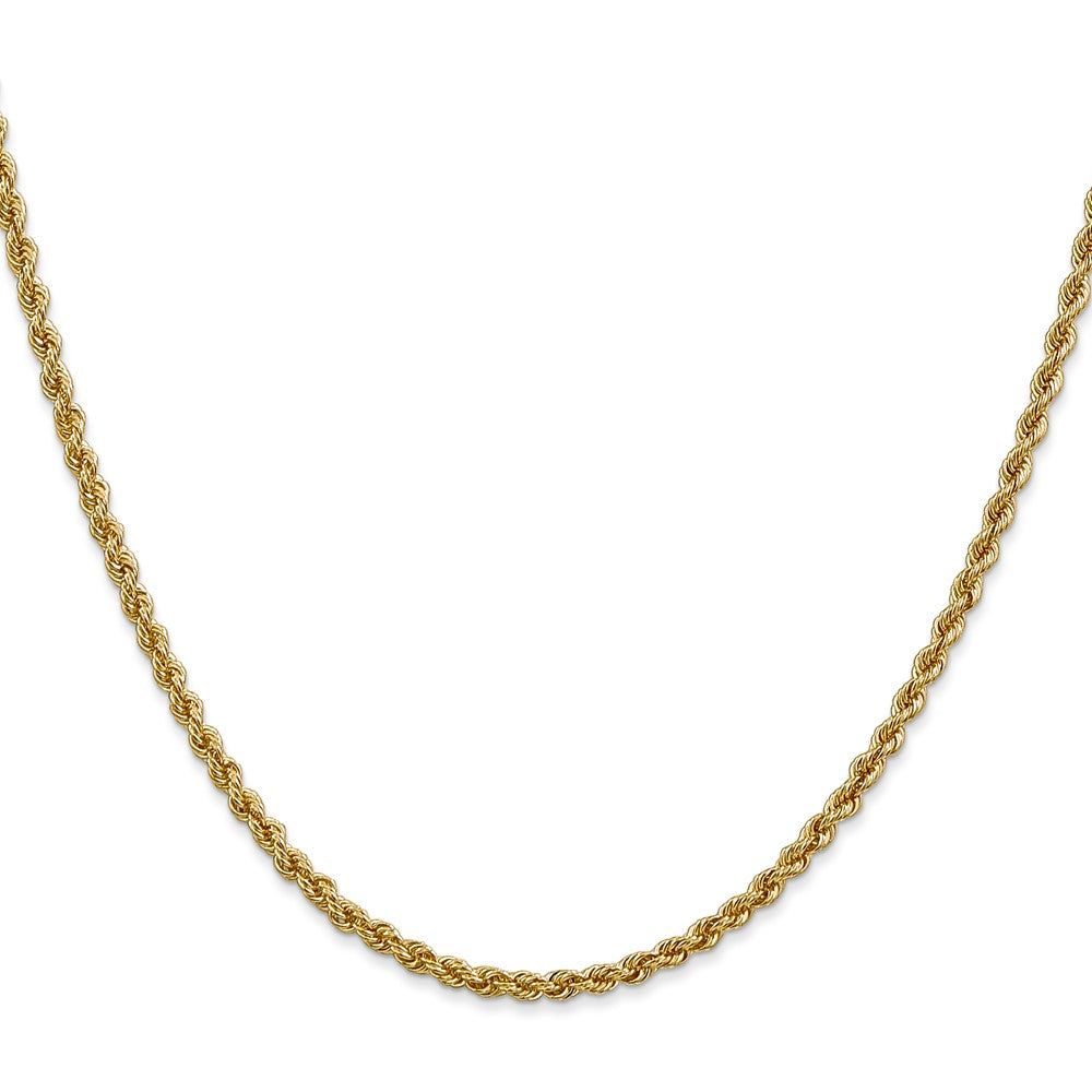 22 Inch 14K Yellow Gold 2.5mm Solid Regular Rope Chain Necklace