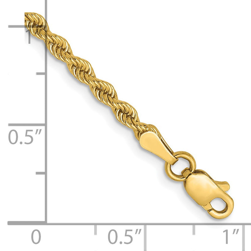 8 Inch 14k Yellow Gold 2.5mm Solid Regular Rope Chain Bracelet