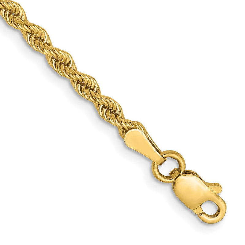 7 Inch 14K Yellow Gold 2.5mm Solid Regular Rope Chain Bracelet