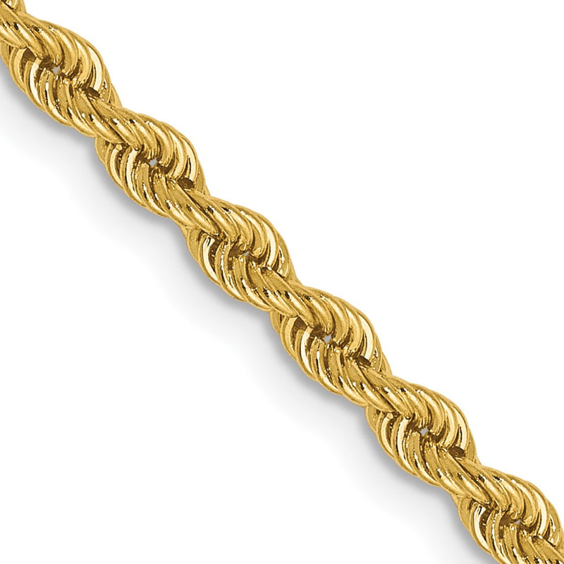 3 Inch 14K Yellow Gold 2.5mm Solid Regular Rope Chain Necklace