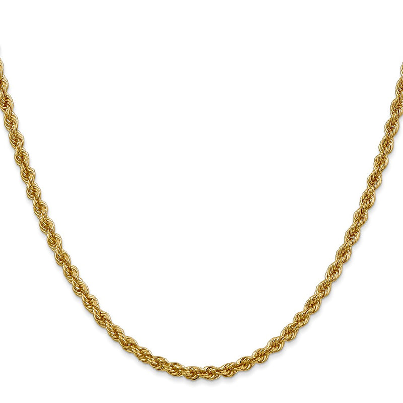 2 Inch 14K Yellow Gold 3mm Solid Regular Rope Chain Necklace