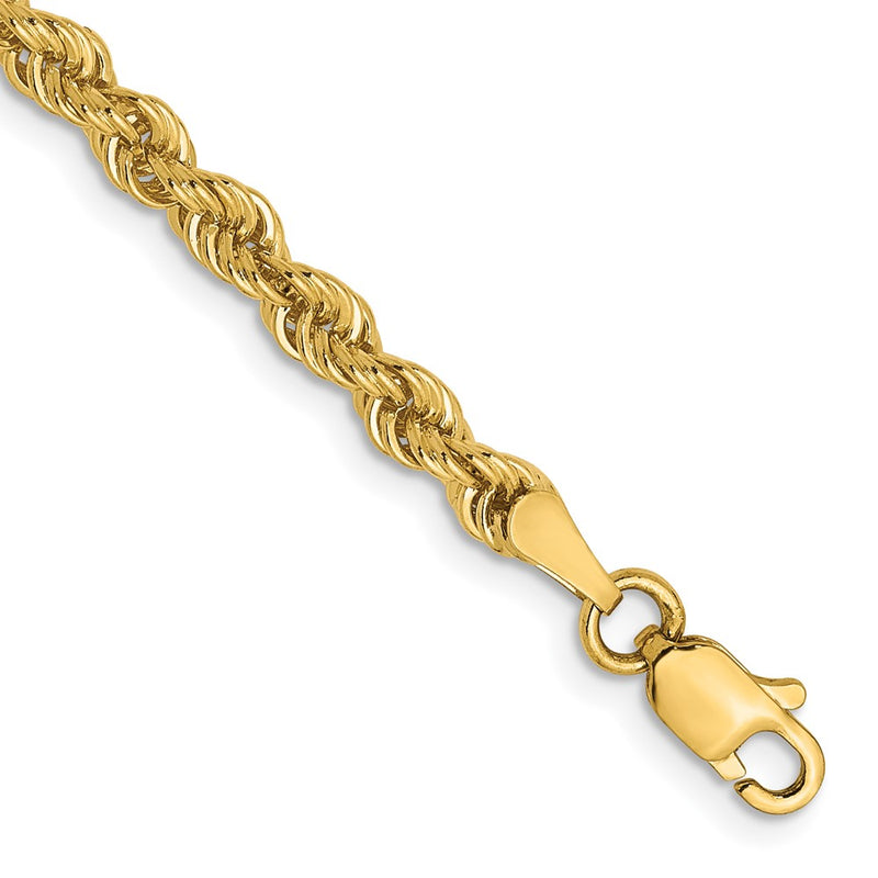 7 Inch 14K Yellow Gold 3mm Solid Regular Rope Chain Bracelet
