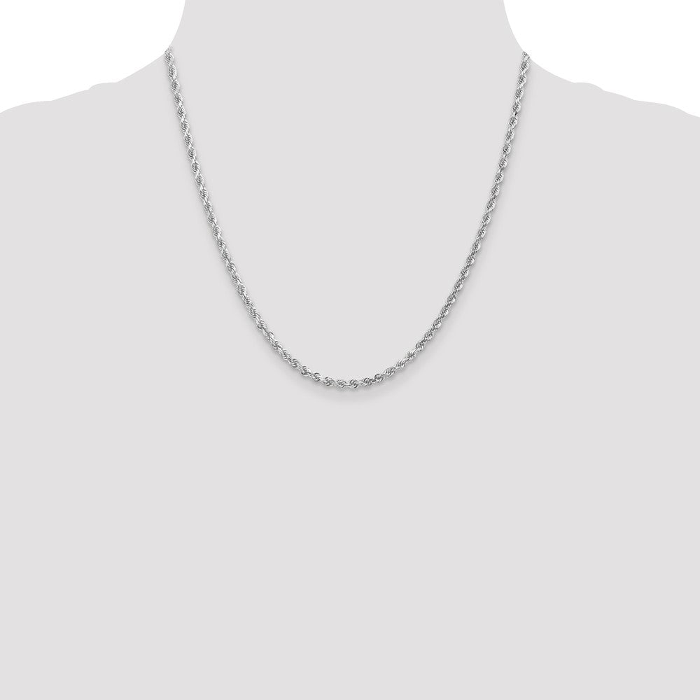 2 Inch 14K White Gold 3mm Diamond Cut Rope Chain Necklace