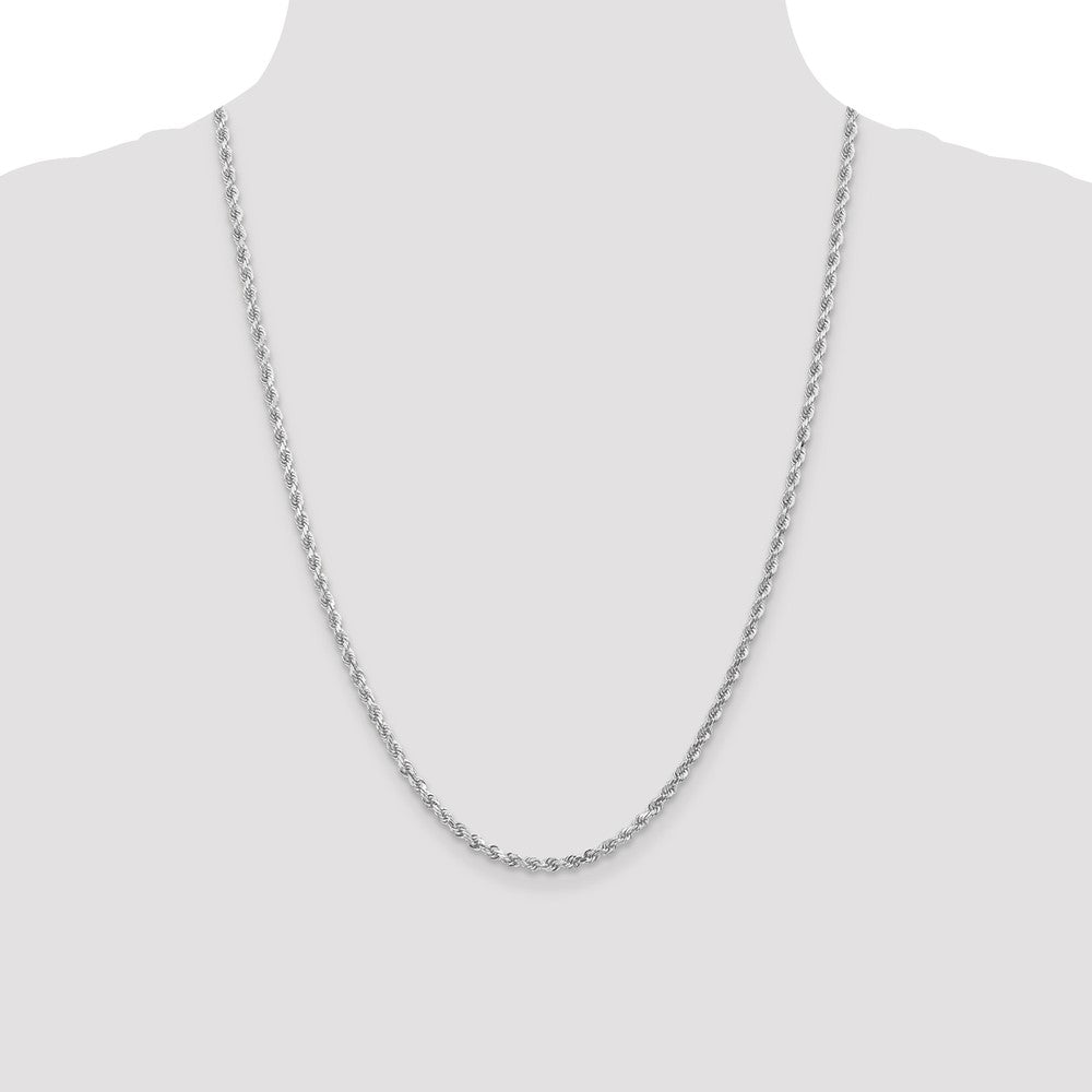 24 Inch 14K White Gold 3mm Diamond- Cut Rope Chain Necklace