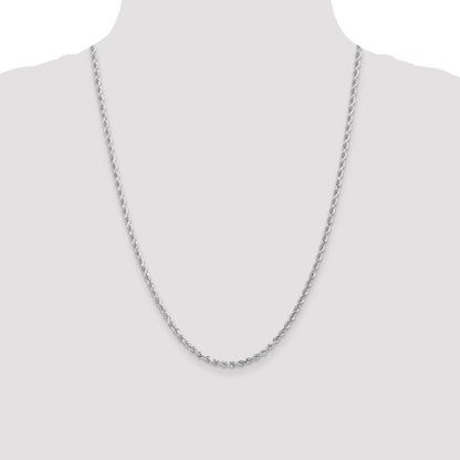 24 Inch 14K White Gold 3mm Diamond- Cut Rope Chain Necklace