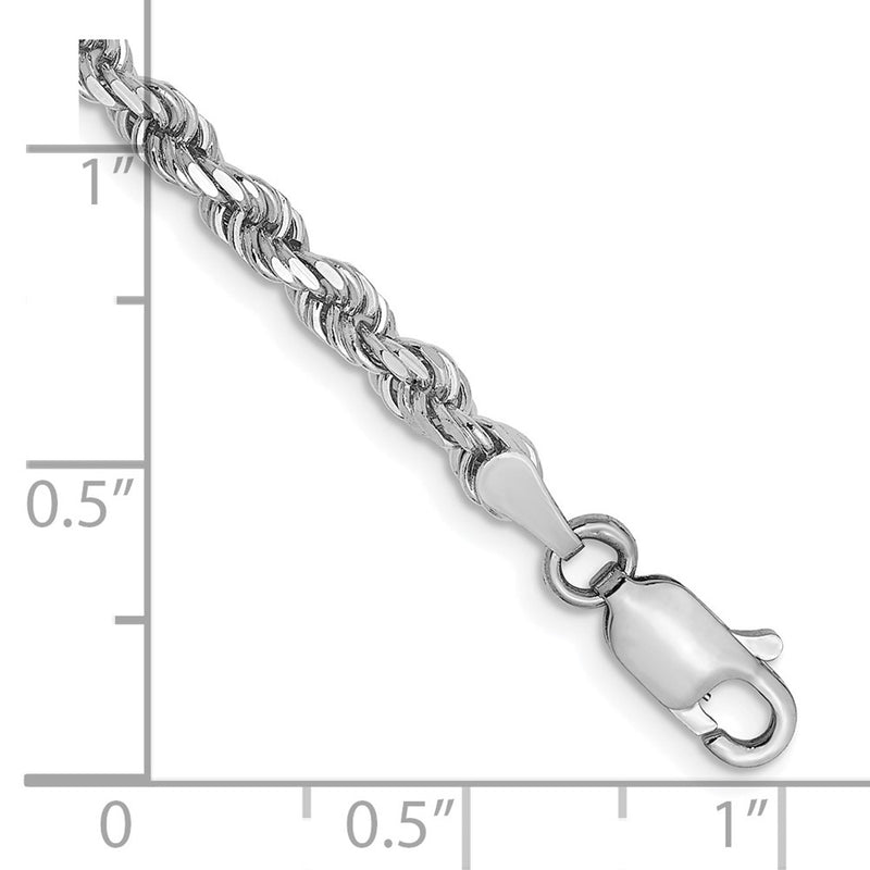 7 Inch 14k White Gold 3mm Diamond- cut Rope Chain Bracelet