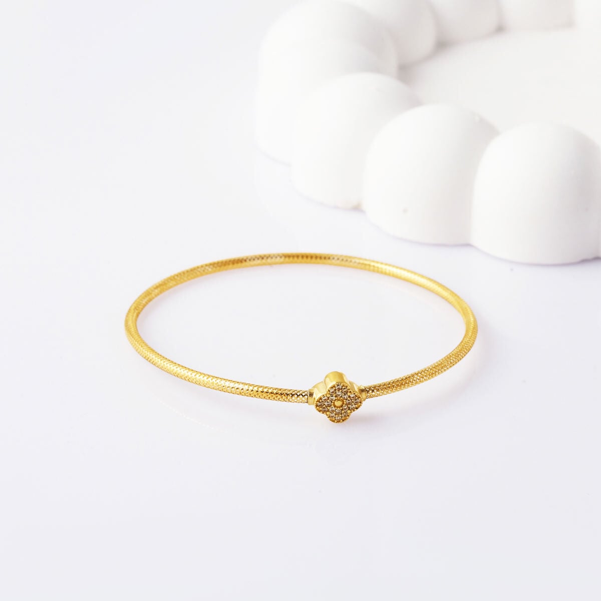 14K Yellow Gold Italian Clover Flexible Cubic Zirconia Bracelet