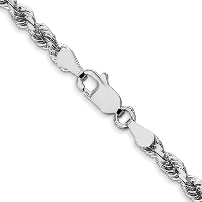 20 Inch 14K White Gold 4mm Diamond-Cut Rope Chain Necklace