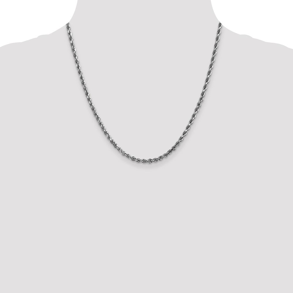 20 Inch 14K White Gold 4mm Diamond-Cut Rope Chain Necklace