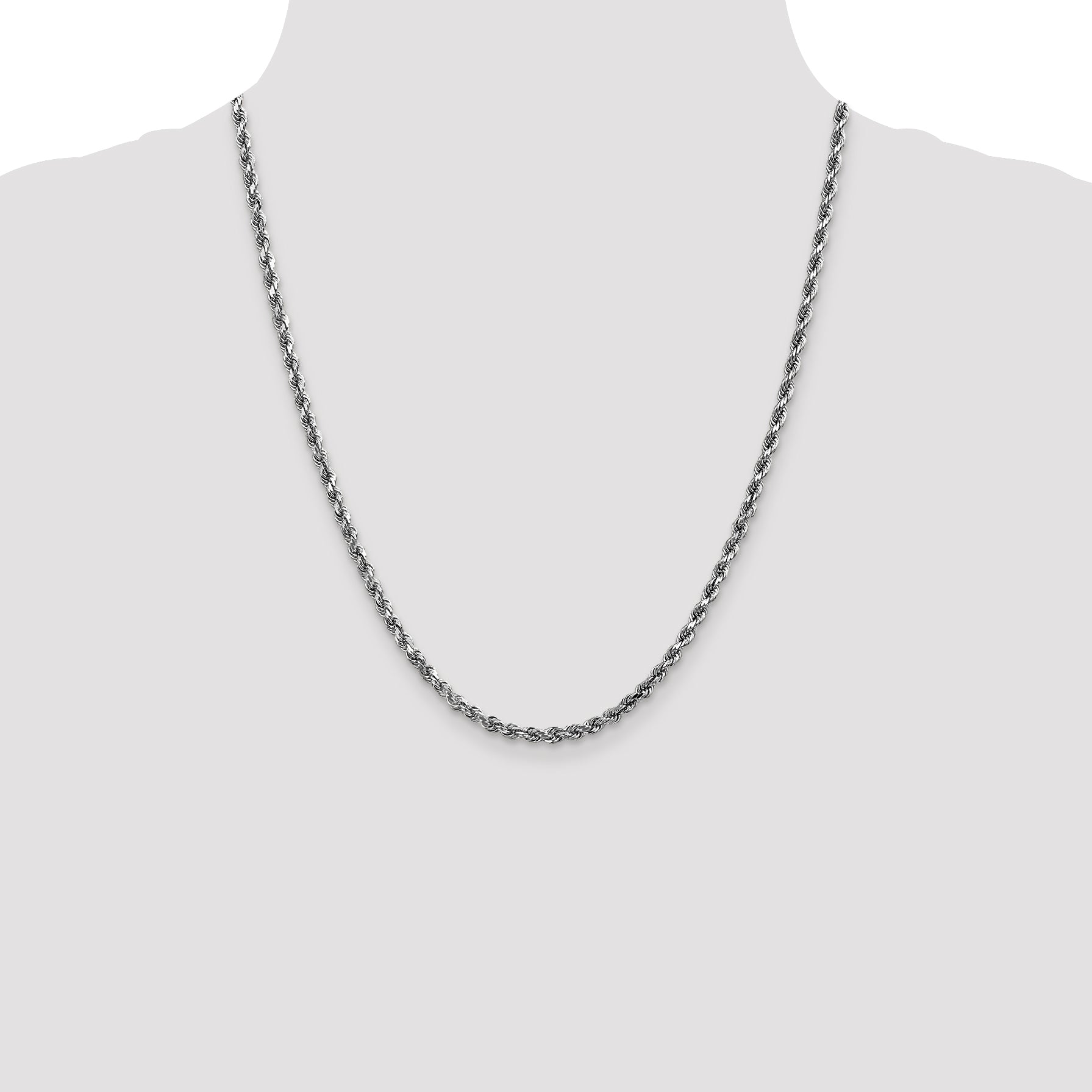 22 Inch 14K White Gold 4mm Diamond-Cut Rope Chain