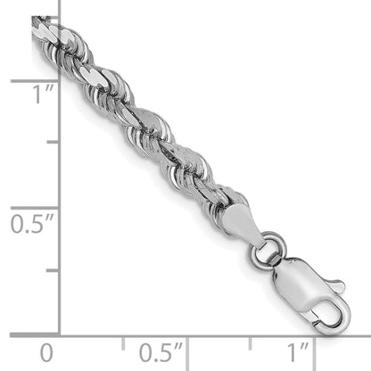 8 Inch 14k White Gold 4mm Diamond-Cut Rope Chain Bracelet