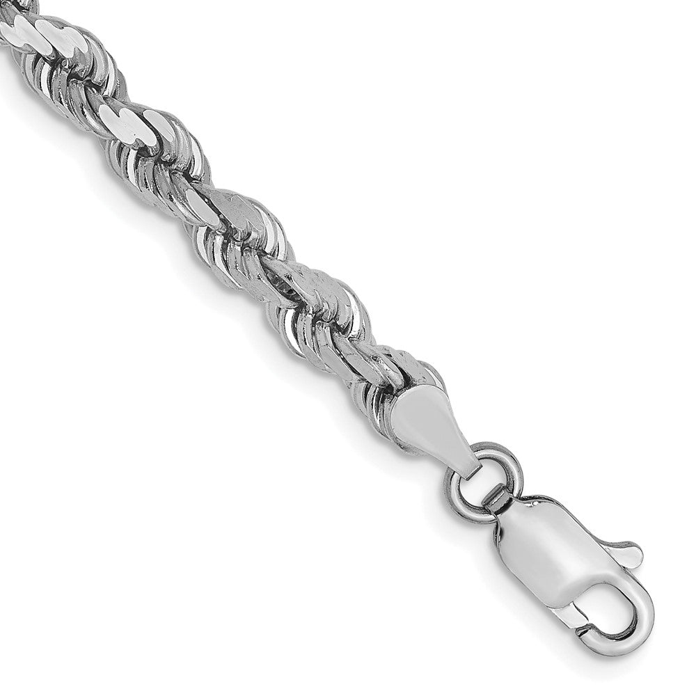 8 Inch 14k White Gold 4mm Diamond-Cut Rope Chain Bracelet