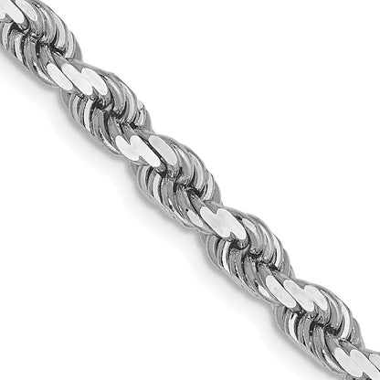20 Inch 14K White Gold 4mm Diamond-Cut Rope Chain Necklace