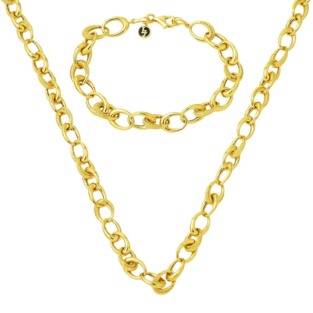 14K Yellow Gold Italian Hoop Chain Jewelry Set