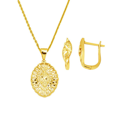 14K Yellow Gold Flower of Life Double Jewelry Set