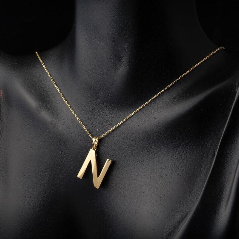 14K Yellow Gold Classic N Initial Necklace