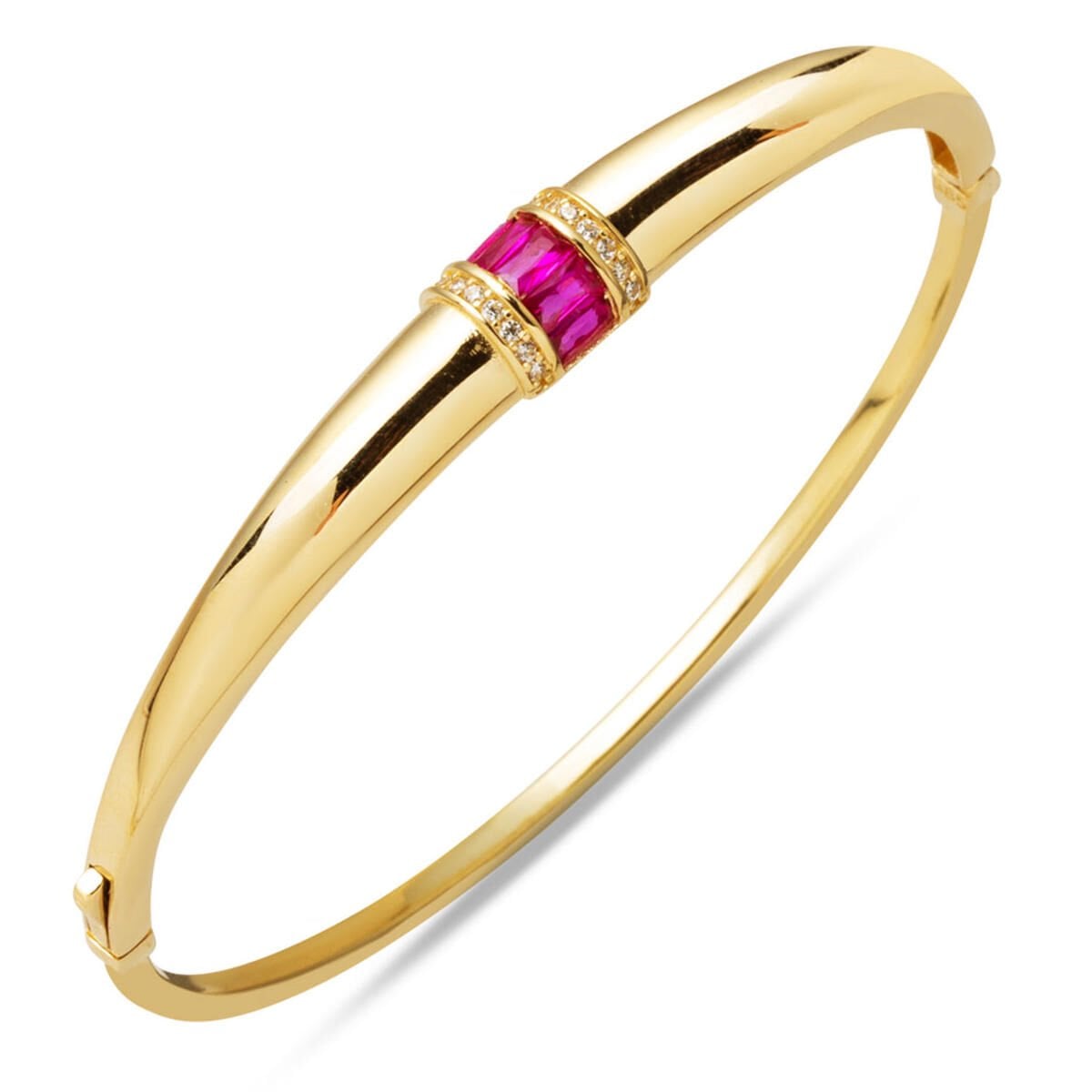 14K Pink Colored Gold Leaf Hinged Cuff Cubic Zirconia Bangle
