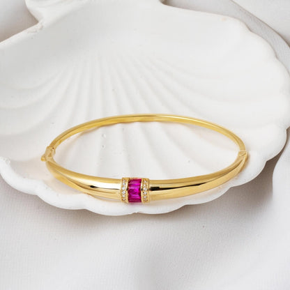 14K Pink Colored Gold Leaf Hinged Cuff Cubic Zirconia Bangle