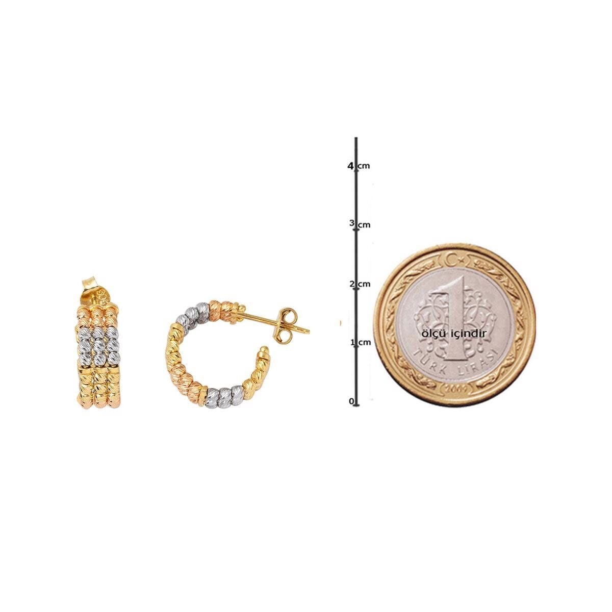 14K Yellow Gold Tri-Color Ball Earrings
