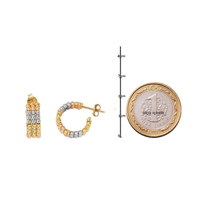 14K Yellow Gold Tri-Color Ball Earrings