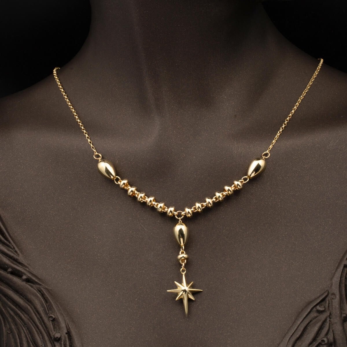 14K Yellow Gold North Star Cubic Zirconia Bracelet and Necklace Set