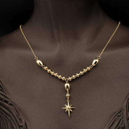 14K Yellow Gold North Star Cubic Zirconia Bracelet and Necklace Set