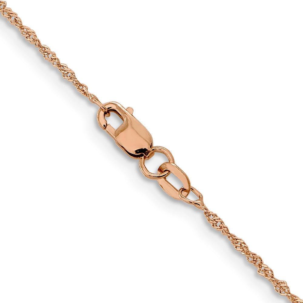 18 Inch 14K Rose Gold 1mm Singapore With Lobster Clasp Chain Necklace