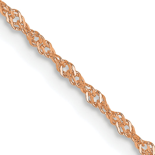 18 Inch 14K Rose Gold 1mm Singapore With Lobster Clasp Chain Necklace